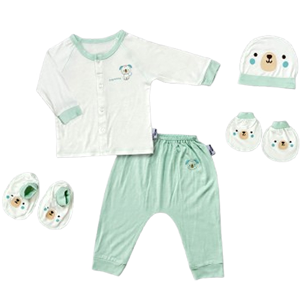 Set bộ tay dài cài giữa in cún BabyMommy màu trắng - xanh mint mềm mại, an toàn, giá tốt - AVAKids.com